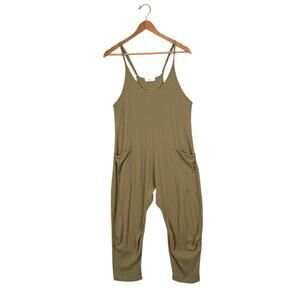 Talulah Cotton Harem Jumpsuit Coveralls Olive Green Pockets Small Boho Casual